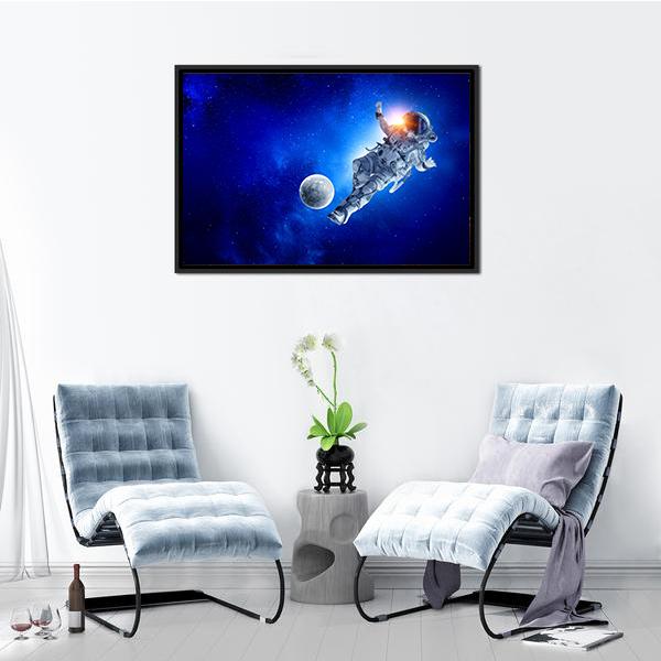 Astronaut Play Soccer Game Canvas Wall Art-5 Horizontal-Gallery Wrap-22" x 12"-Tiaracle