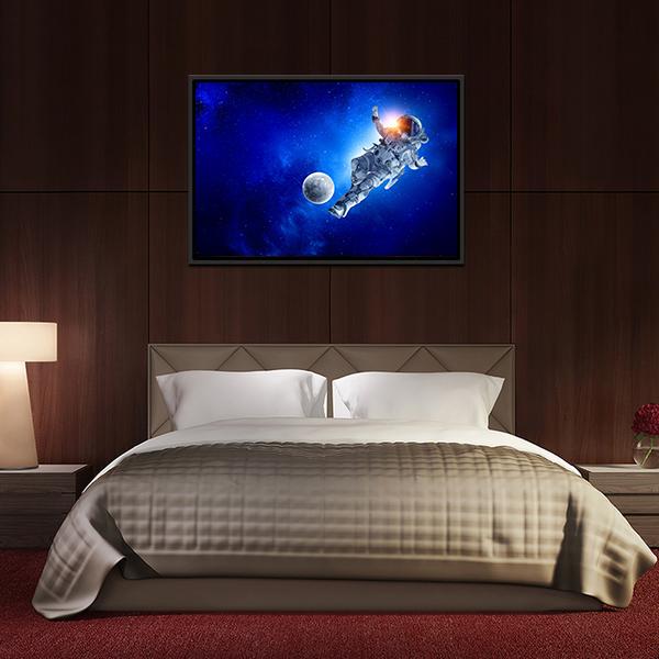 Astronaut Play Soccer Game Canvas Wall Art-5 Horizontal-Gallery Wrap-22" x 12"-Tiaracle