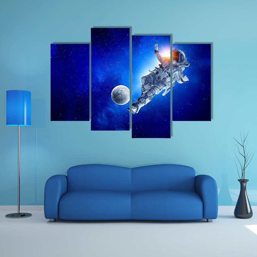 Astronaut Play Soccer Game Canvas Wall Art-4 Pop-Gallery Wrap-50" x 32"-Tiaracle