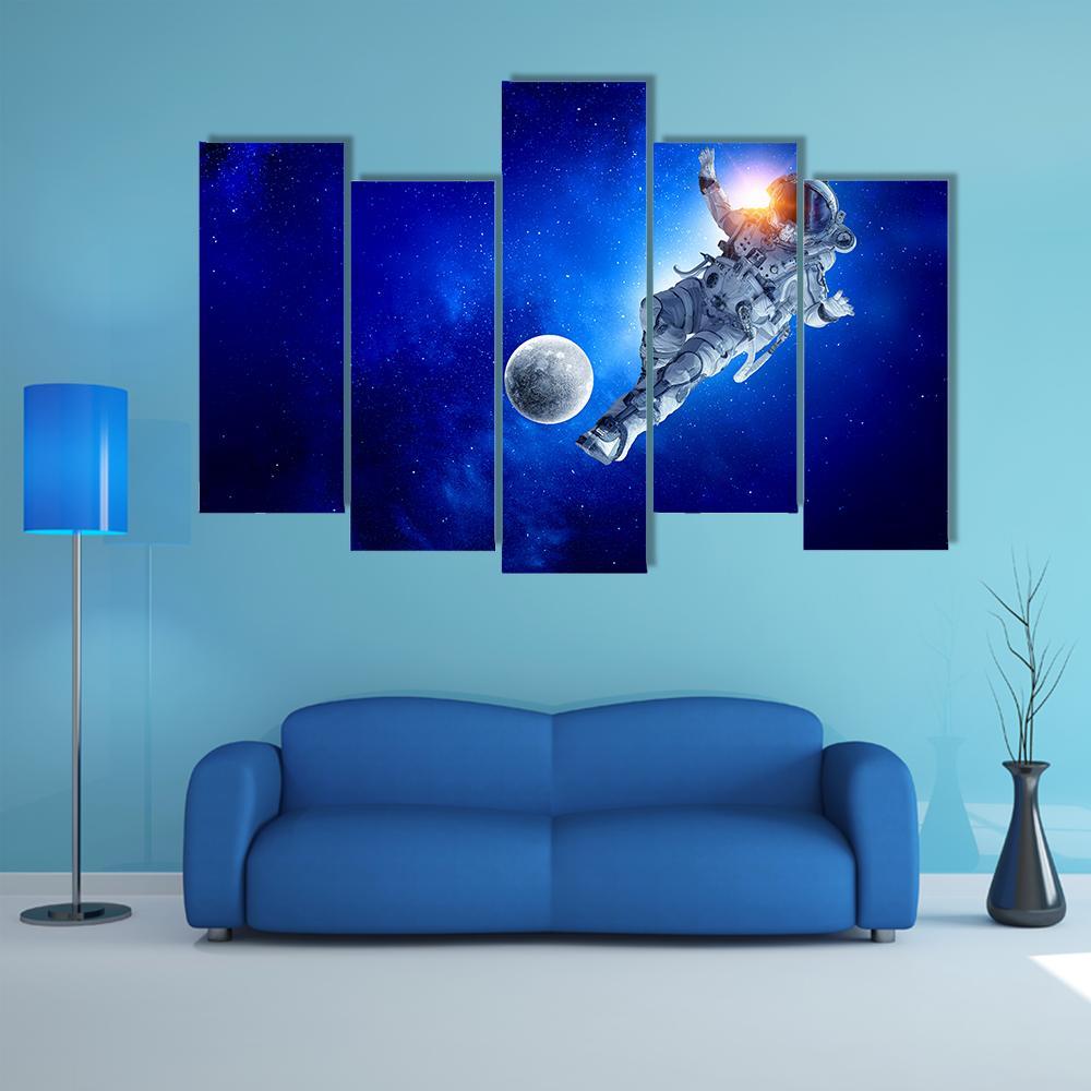 Astronaut Play Soccer Game Canvas Wall Art-5 Pop-Gallery Wrap-47" x 32"-Tiaracle