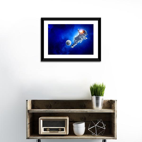 Astronaut Play Soccer Game Canvas Wall Art-1 Piece-Framed Print-20" x 16"-Tiaracle