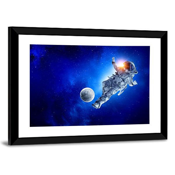 Astronaut Play Soccer Game Canvas Wall Art-3 Horizontal-Gallery Wrap-25" x 16"-Tiaracle