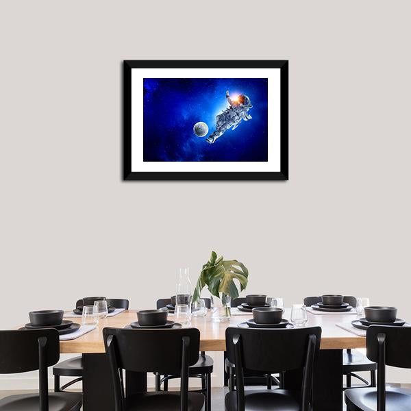 Astronaut Play Soccer Game Canvas Wall Art-3 Horizontal-Gallery Wrap-25" x 16"-Tiaracle