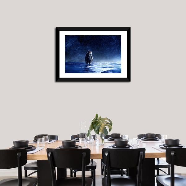 Astronaut Standing In Water Canvas Wall Art-3 Horizontal-Gallery Wrap-25" x 16"-Tiaracle