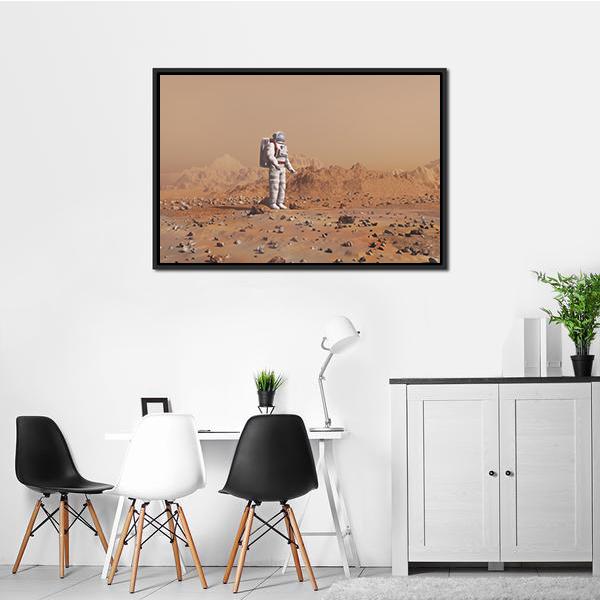 Astronaut Walking On Mars Canvas Wall Art-1 Piece-Floating Frame-24" x 16"-Tiaracle