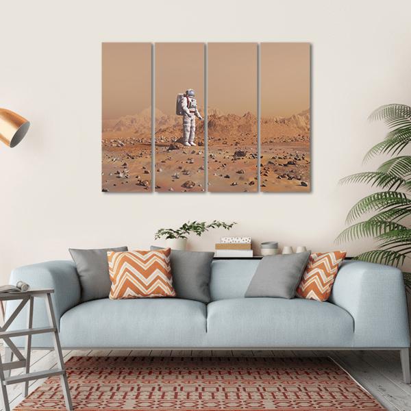 Astronaut Walking On Mars Canvas Wall Art-4 Horizontal-Gallery Wrap-34" x 24"-Tiaracle