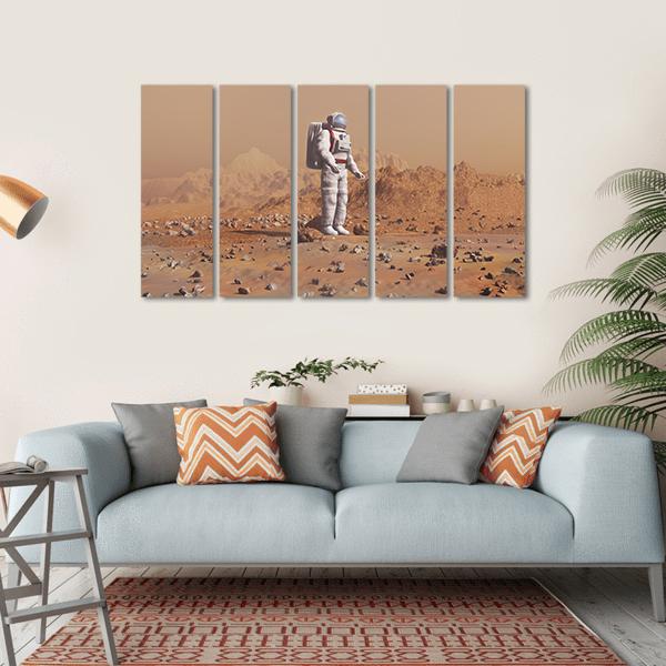 Astronaut Walking On Mars Canvas Wall Art-5 Horizontal-Gallery Wrap-22" x 12"-Tiaracle