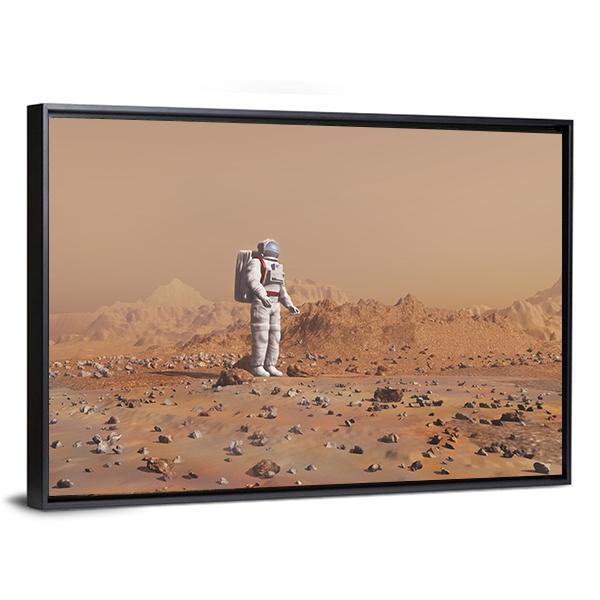 Astronaut Walking On Mars Canvas Wall Art-5 Horizontal-Gallery Wrap-22" x 12"-Tiaracle