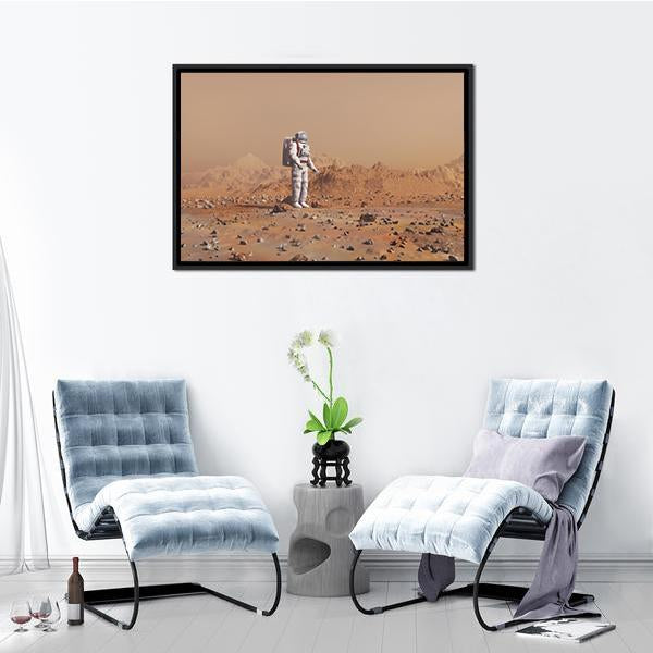 Astronaut Walking On Mars Canvas Wall Art-5 Horizontal-Gallery Wrap-22" x 12"-Tiaracle