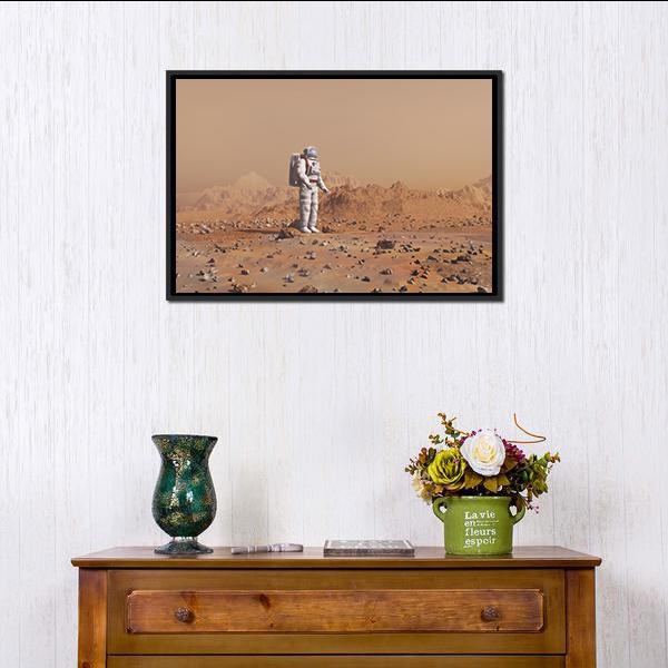 Astronaut Walking On Mars Canvas Wall Art-5 Horizontal-Gallery Wrap-22" x 12"-Tiaracle
