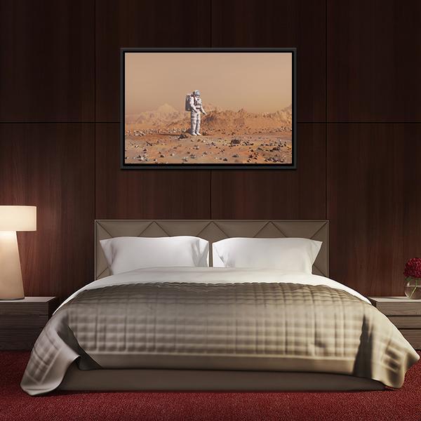 Astronaut Walking On Mars Canvas Wall Art-5 Horizontal-Gallery Wrap-22" x 12"-Tiaracle