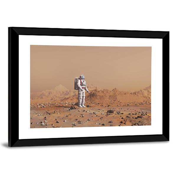 Astronaut Walking On Mars Canvas Wall Art-5 Horizontal-Gallery Wrap-22" x 12"-Tiaracle