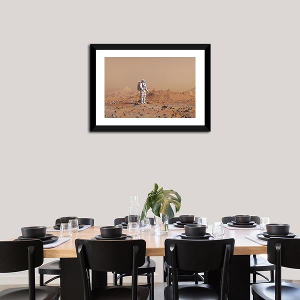 Astronaut Walking On Mars Canvas Wall Art-5 Horizontal-Gallery Wrap-22" x 12"-Tiaracle