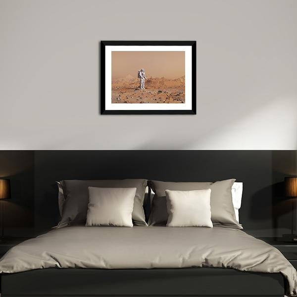 Astronaut Walking On Mars Canvas Wall Art-5 Horizontal-Gallery Wrap-22" x 12"-Tiaracle