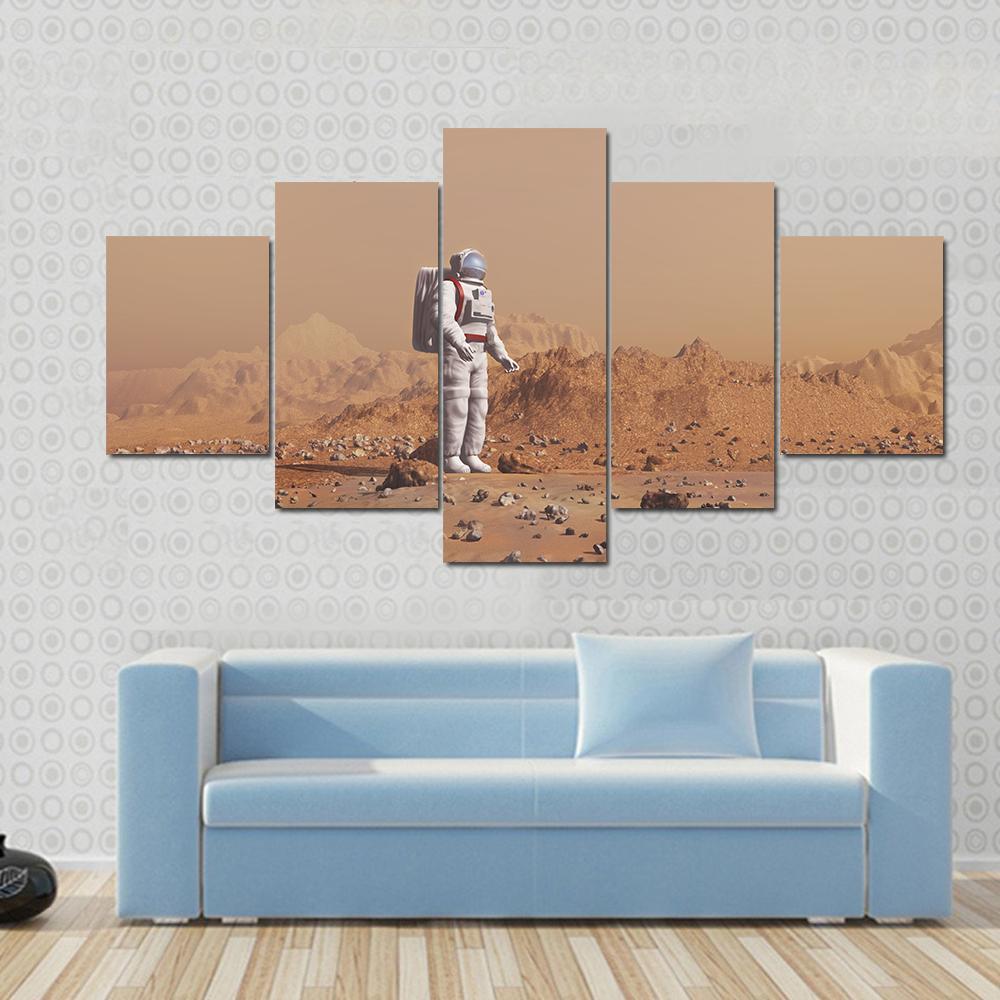 Astronaut Walking On Mars Canvas Wall Art-3 Horizontal-Gallery Wrap-37" x 24"-Tiaracle