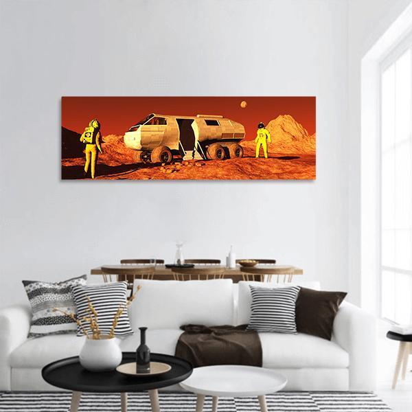 Astronauts & Mars Rover Panoramic Canvas Wall Art-1 Piece-36" x 12"-Tiaracle