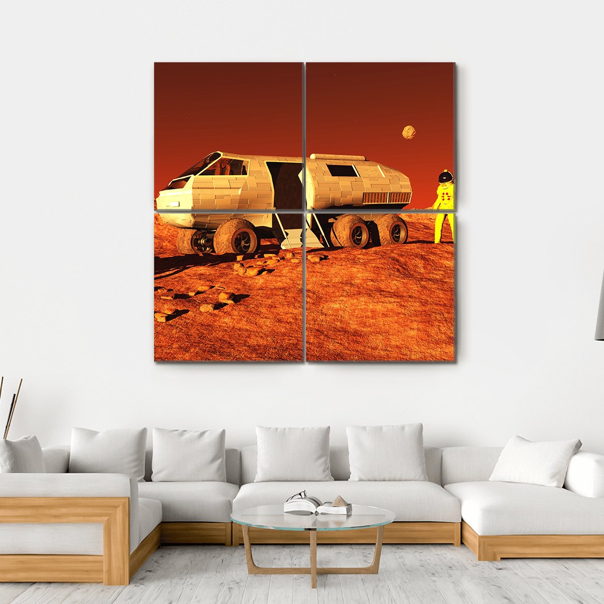 Astronauts & Mars Rover Canvas Wall Art-4 Square-Gallery Wrap-17" x 17"-Tiaracle