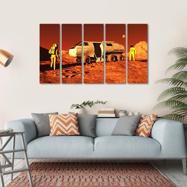 Astronauts & Mars Rover Canvas Wall Art-5 Horizontal-Gallery Wrap-22" x 12"-Tiaracle