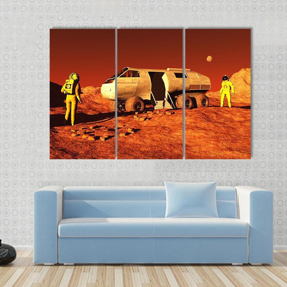 Astronauts &amp; Mars Rover Canvas Wall Art-3 Horizontal-Gallery Wrap-37" x 24"-Tiaracle