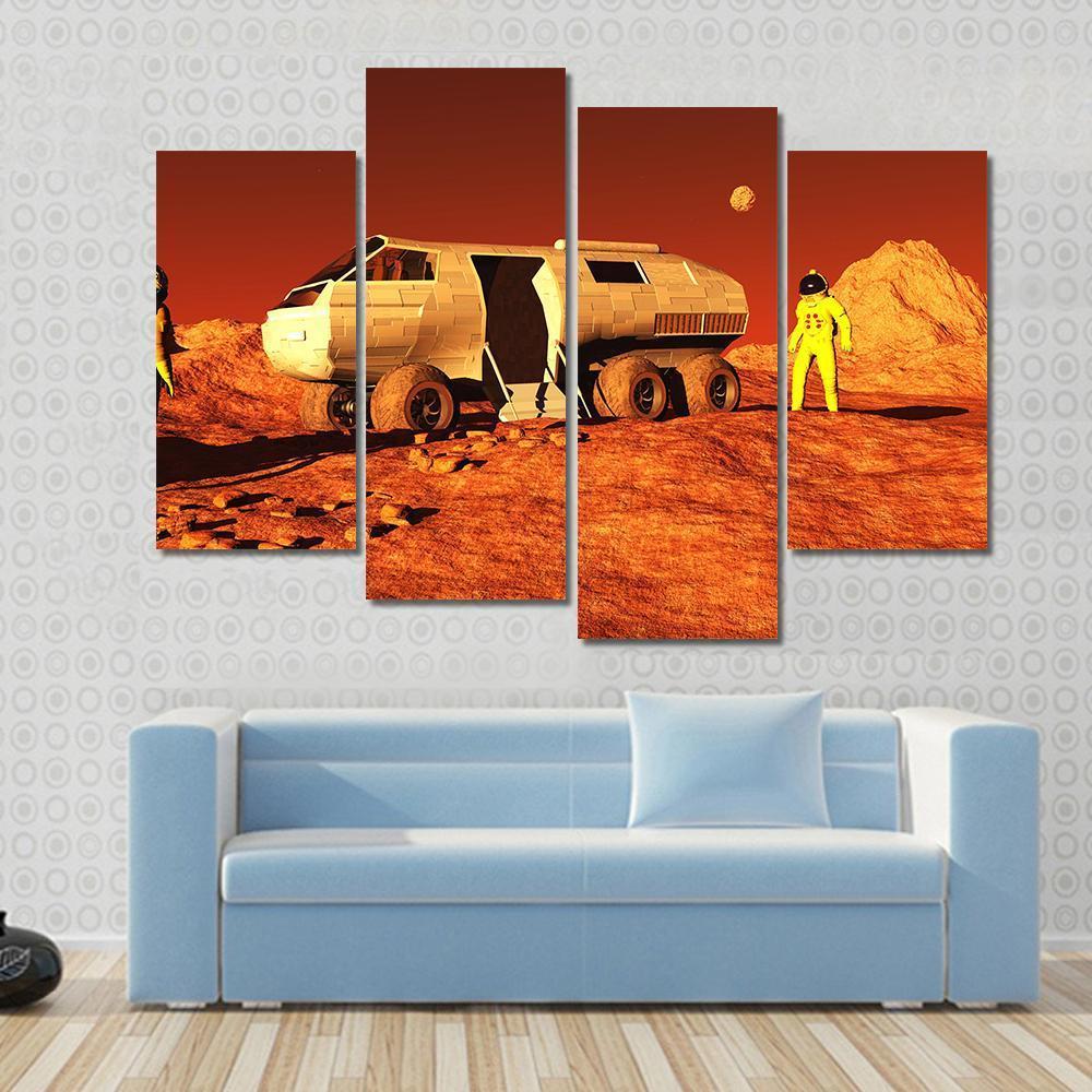 Astronauts & Mars Rover Canvas Wall Art-4 Pop-Gallery Wrap-50" x 32"-Tiaracle