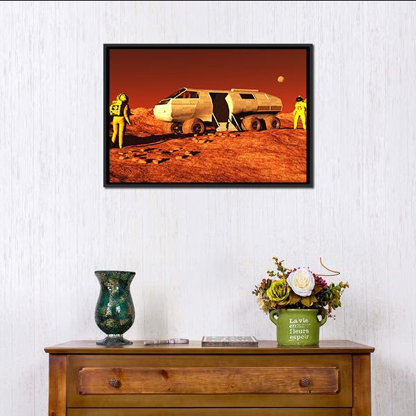 Astronauts & Mars Rover Panoramic Canvas Wall Art-1 Piece-36" x 12"-Tiaracle