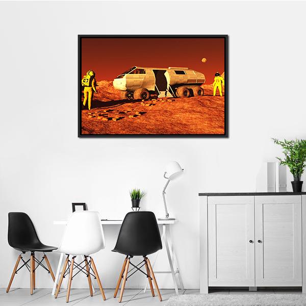 Astronauts & Mars Rover Panoramic Canvas Wall Art-1 Piece-36" x 12"-Tiaracle