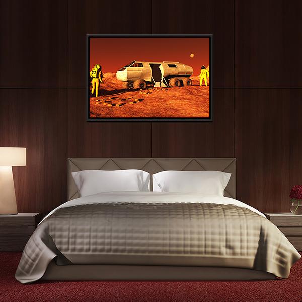 Astronauts & Mars Rover Panoramic Canvas Wall Art-1 Piece-36" x 12"-Tiaracle