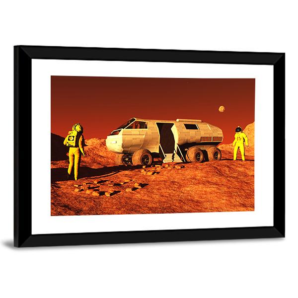 Astronauts & Mars Rover Panoramic Canvas Wall Art-1 Piece-36" x 12"-Tiaracle