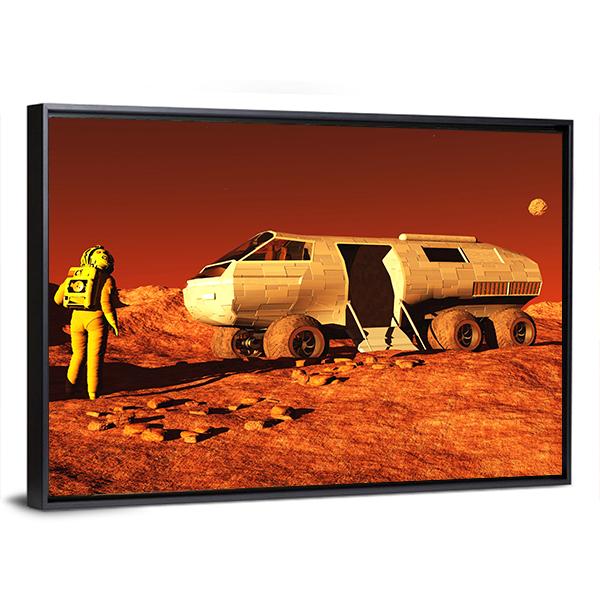 Astronauts & Mars Rover Panoramic Canvas Wall Art-1 Piece-36" x 12"-Tiaracle