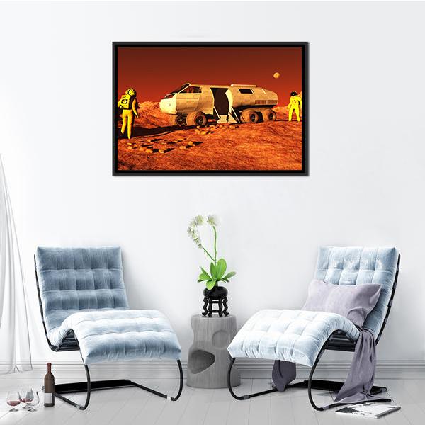 Astronauts &amp; Mars Rover Panoramic Canvas Wall Art-1 Piece-36" x 12"-Tiaracle