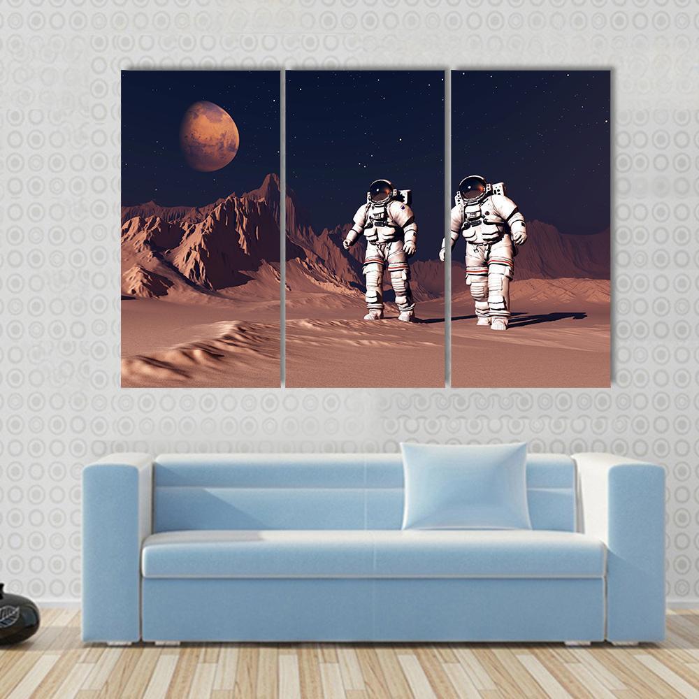 Two Astronauts On Mars Canvas Wall Art-3 Horizontal-Gallery Wrap-37" x 24"-Tiaracle