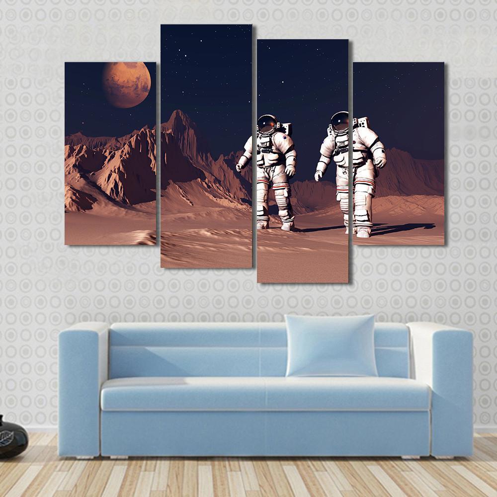 Two Astronauts On Mars Canvas Wall Art-4 Pop-Gallery Wrap-50" x 32"-Tiaracle