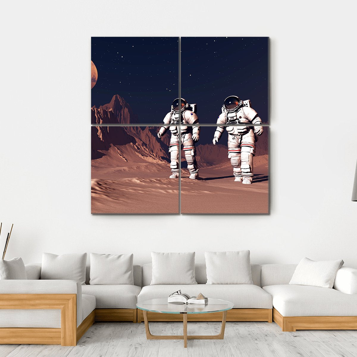 Two Astronauts On Mars Canvas Wall Art-4 Square-Gallery Wrap-17" x 17"-Tiaracle