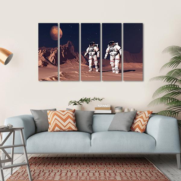 Two Astronauts On Mars Canvas Wall Art-5 Horizontal-Gallery Wrap-22" x 12"-Tiaracle