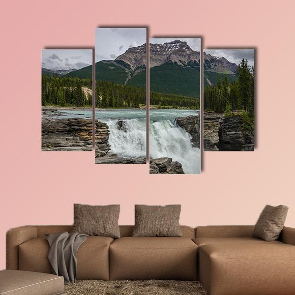Athabasca Falls In Jasper National Park Canvas Wall Art-4 Pop-Gallery Wrap-50" x 32"-Tiaracle