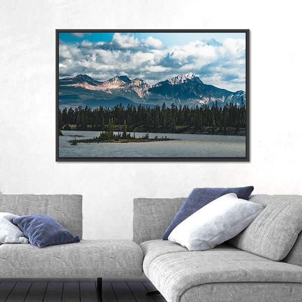 Athabasca River Canada Canvas Wall Art-1 Piece-Floating Frame-24" x 16"-Tiaracle