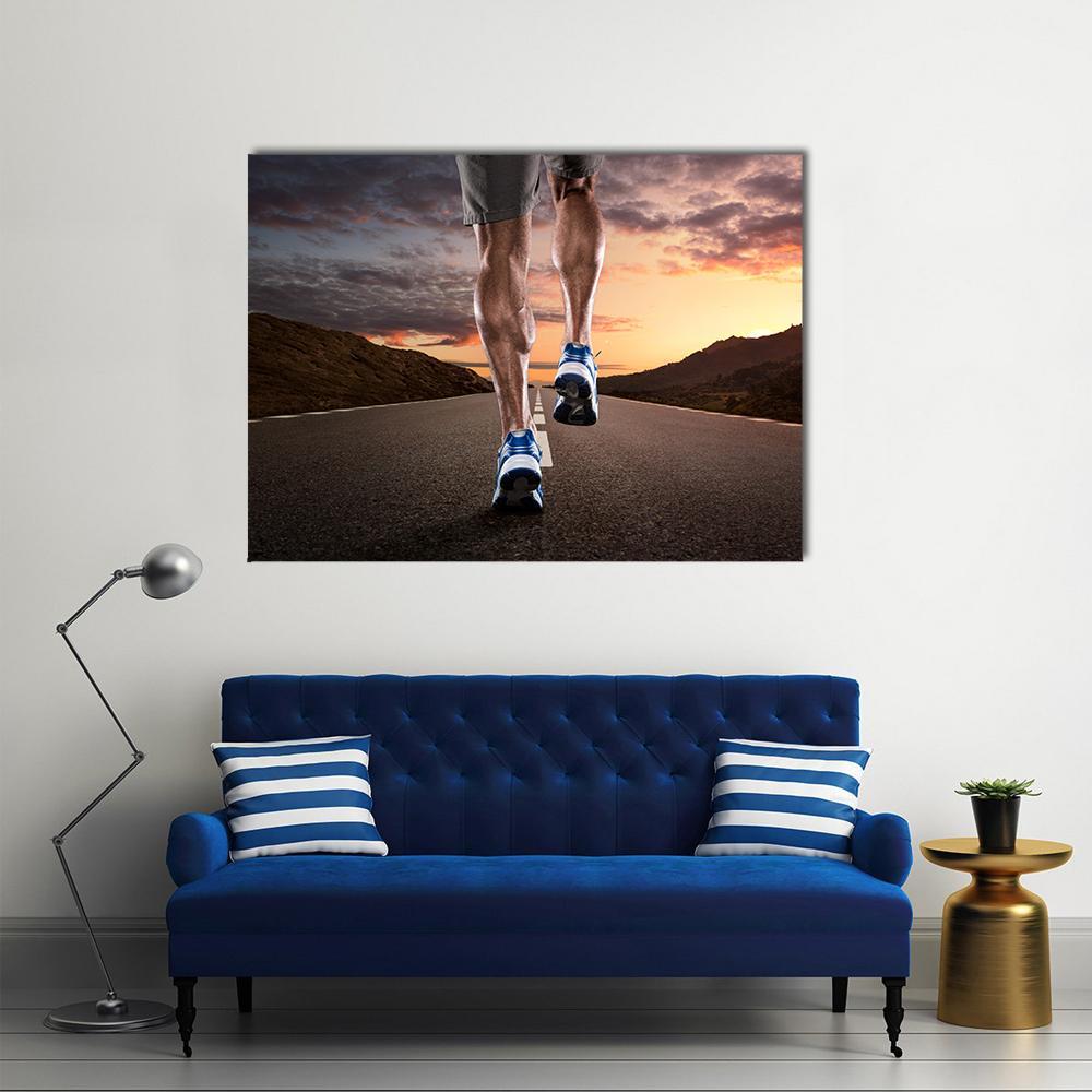 Athlete Running On Road Canvas Wall Art-1 Piece-Gallery Wrap-48&quot; x 32&quot;-Tiaracle