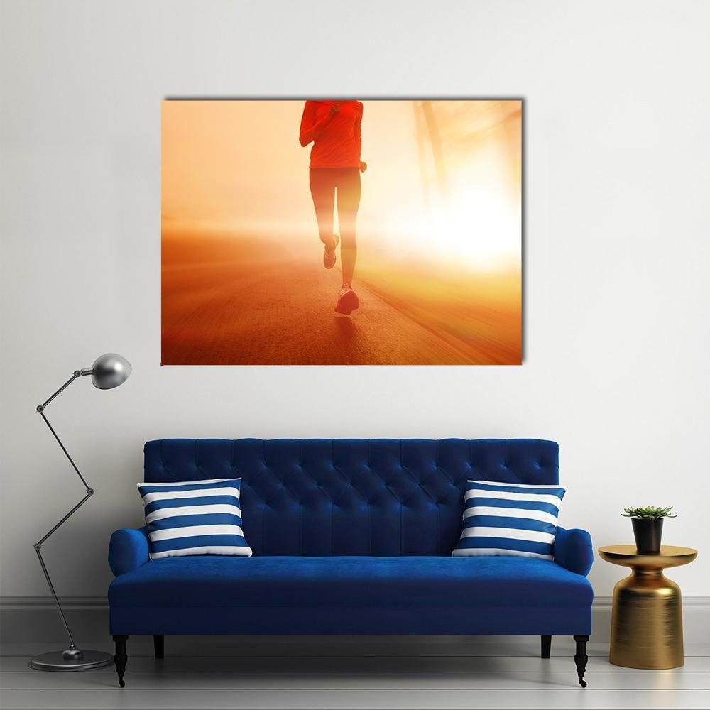 Athlete Running On Road Canvas Wall Art-1 Piece-Gallery Wrap-48&quot; x 32&quot;-Tiaracle