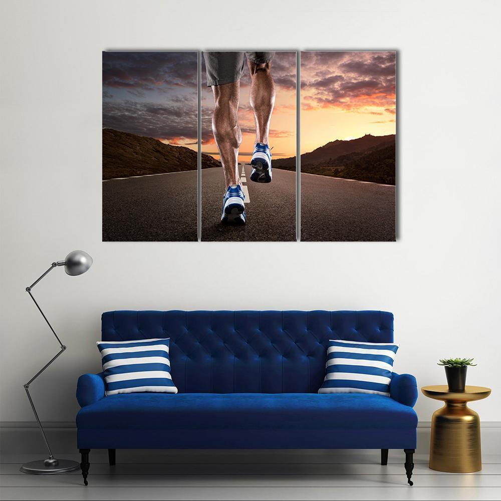 Athlete Running On Road Canvas Wall Art-3 Horizontal-Gallery Wrap-37" x 24"-Tiaracle