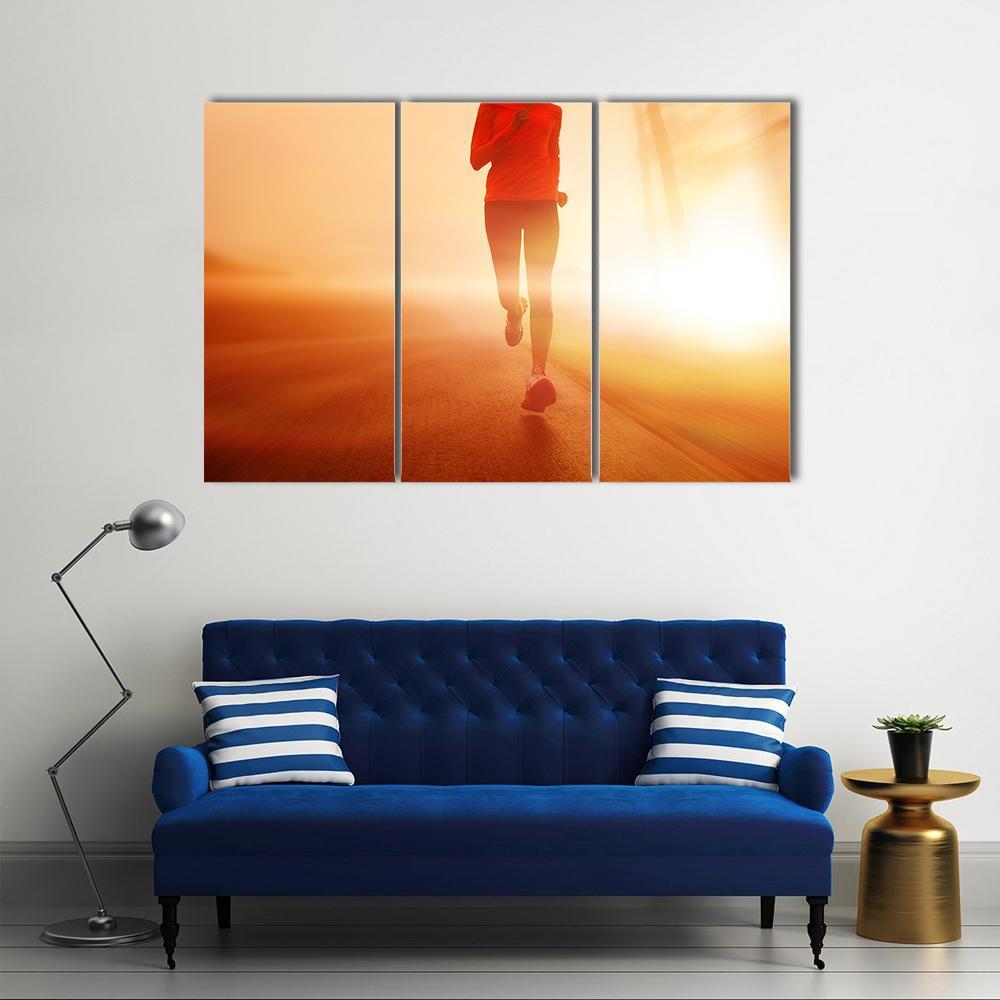 Athlete Running On Road Canvas Wall Art-3 Horizontal-Gallery Wrap-37&quot; x 24&quot;-Tiaracle