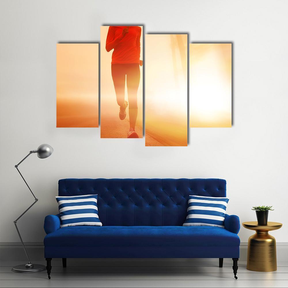 Athlete Running On Road Canvas Wall Art-4 Pop-Gallery Wrap-50&quot; x 32&quot;-Tiaracle
