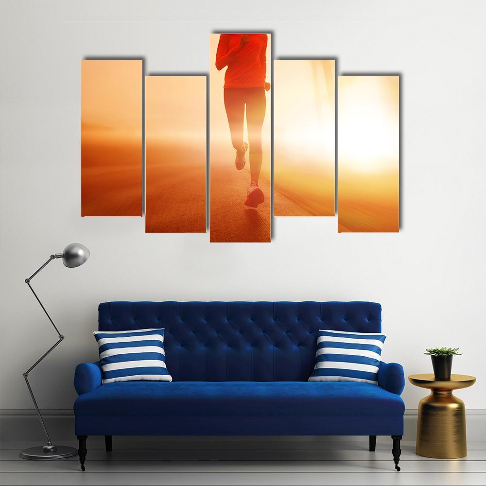 Athlete Running On Road Canvas Wall Art-5 Pop-Gallery Wrap-47&quot; x 32&quot;-Tiaracle