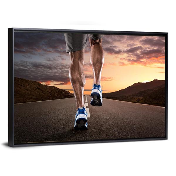 Athlete Running On Road Canvas Wall Art-3 Horizontal-Gallery Wrap-25&quot; x 16&quot;-Tiaracle