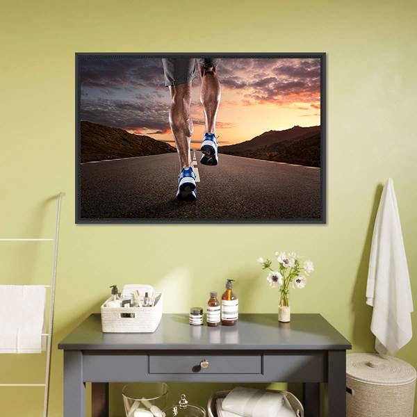 Athlete Running On Road Canvas Wall Art-3 Horizontal-Gallery Wrap-25&quot; x 16&quot;-Tiaracle