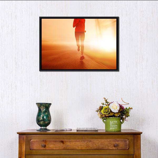 Athlete Running On Road Canvas Wall Art-1 Piece-Floating Frame-24&quot; x 16&quot;-Tiaracle