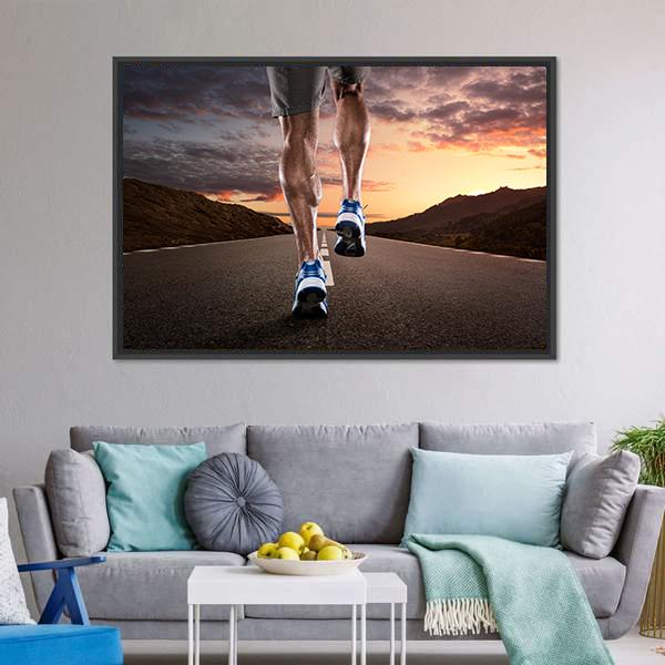 Athlete Running On Road Canvas Wall Art-3 Horizontal-Gallery Wrap-25&quot; x 16&quot;-Tiaracle