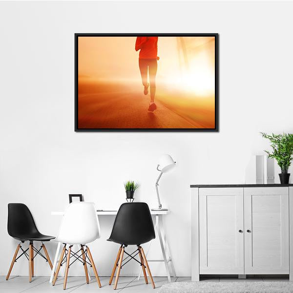 Athlete Running On Road Canvas Wall Art-3 Horizontal-Gallery Wrap-25&quot; x 16&quot;-Tiaracle