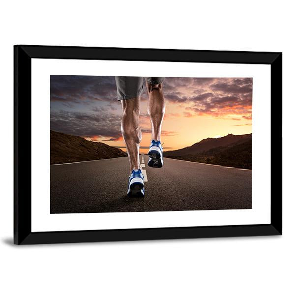 Athlete Running On Road Canvas Wall Art-3 Horizontal-Gallery Wrap-25&quot; x 16&quot;-Tiaracle