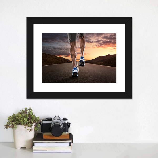 Athlete Running On Road Canvas Wall Art-3 Horizontal-Gallery Wrap-25&quot; x 16&quot;-Tiaracle