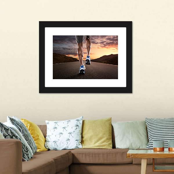 Athlete Running On Road Canvas Wall Art-1 Piece-Framed Print-20&quot; x 16&quot;-Tiaracle